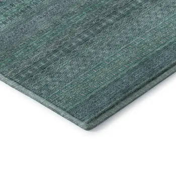 8' X 10' Turquoise And Ivory Striped Washable Area Rug With UV Protection