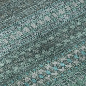 9' X 12' Turquoise And Ivory Striped Washable Area Rug With UV Protection
