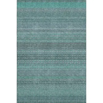 10' X 14' Turquoise And Ivory Striped Washable Area Rug With UV Protection