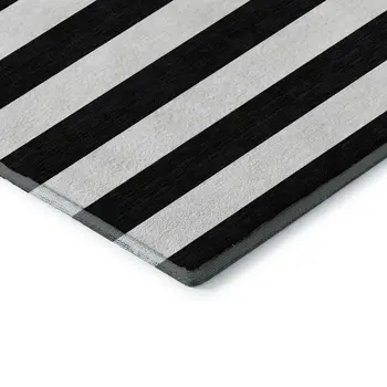 10' X 14' Black And Ivory Striped Washable Area Rug With UV Protection