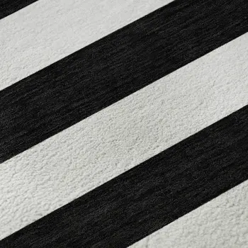 10' X 14' Black And Ivory Striped Washable Area Rug With UV Protection