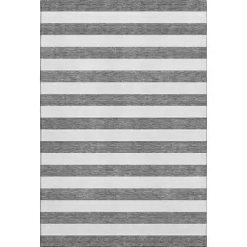 3' X 5' Charcoal And Ivory Striped Washable Area Rug With UV Protection