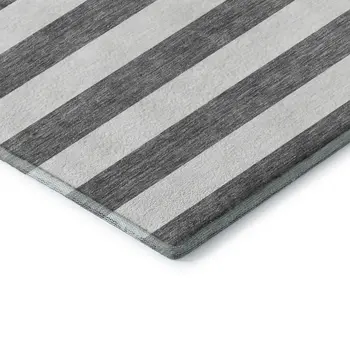 3' X 5' Charcoal And Ivory Striped Washable Area Rug With UV Protection