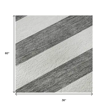3' X 5' Charcoal And Ivory Striped Washable Area Rug With UV Protection