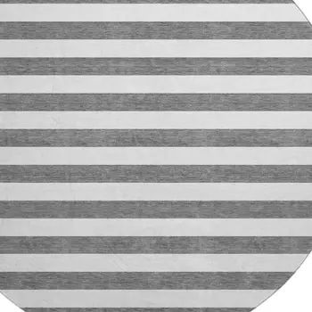 8' Charcoal And Ivory Striped Washable Round Rug With UV Protection