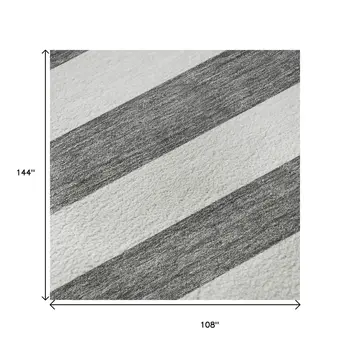 9' X 12' Charcoal And Ivory Striped Washable Area Rug With UV Protection