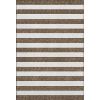 3' X 5' Chocolate And Ivory Striped Washable Area Rug With UV Protection