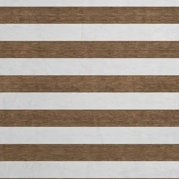 8' Chocolate And Ivory Striped Washable Round Rug With UV Protection