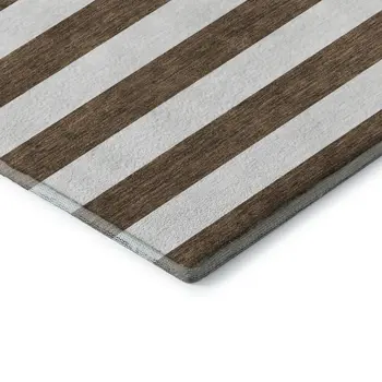9' X 12' Chocolate And Ivory Striped Washable Area Rug With UV Protection
