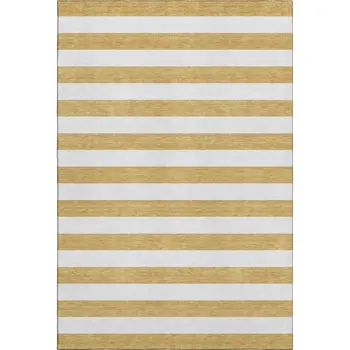 8' X 10' Gold And Ivory Striped Washable Area Rug With UV Protection