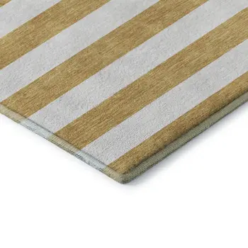 9' X 12' Gold And Ivory Striped Washable Area Rug With UV Protection