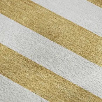 10' X 14' Gold And Ivory Striped Washable Area Rug With UV Protection