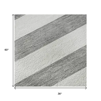 3' X 5' Gray And Ivory Striped Washable Area Rug With UV Protection