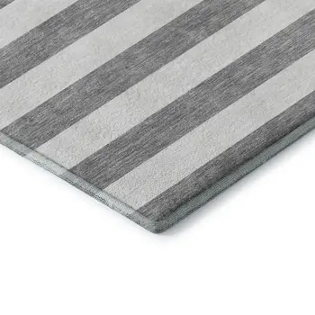 8' Gray And Ivory Striped Washable Round Rug With UV Protection
