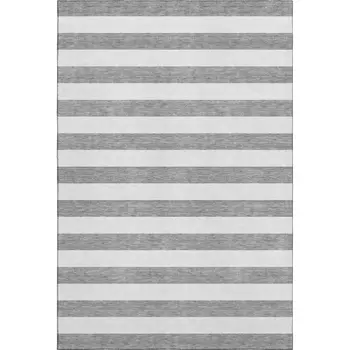 8' X 10' Gray And Ivory Striped Washable Area Rug With UV Protection