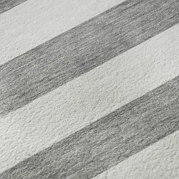 8' X 10' Gray And Ivory Striped Washable Area Rug With UV Protection
