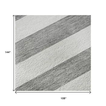9' X 12' Gray And Ivory Striped Washable Area Rug With UV Protection
