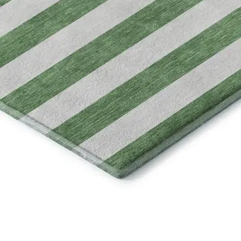 8' X 10' Green And Ivory Striped Washable Area Rug With UV Protection
