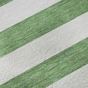 9' X 12' Green And Ivory Striped Washable Area Rug With UV Protection