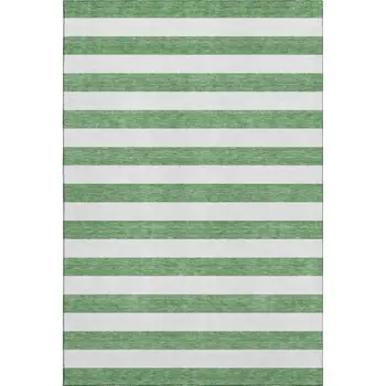 10' X 14' Green And Ivory Striped Washable Area Rug With UV Protection