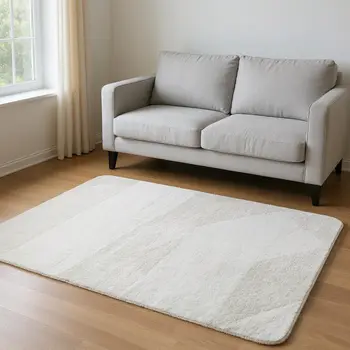 5' X 8' Ivory And Gray Striped Washable Area Rug With UV Protection