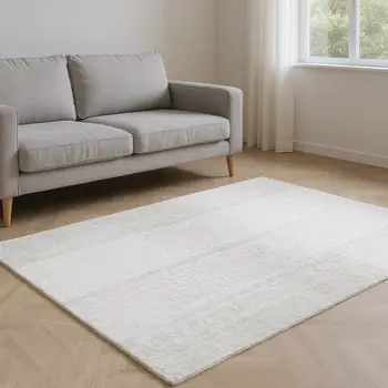 8' X 10' Ivory And Gray Striped Washable Area Rug With UV Protection