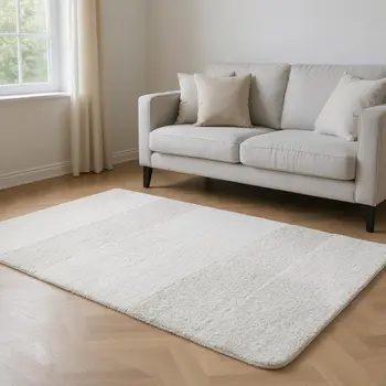9' X 12' Ivory And Gray Striped Washable Area Rug With UV Protection