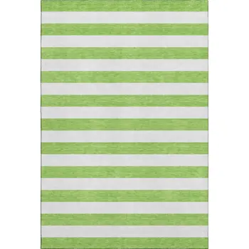 9' X 12' Lime Green And Ivory Striped Washable Area Rug With UV Protection