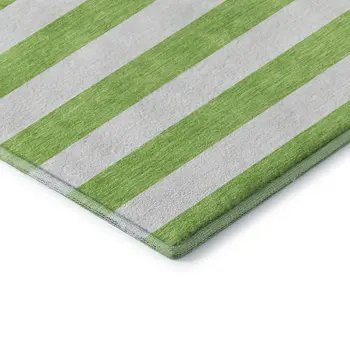 9' X 12' Lime Green And Ivory Striped Washable Area Rug With UV Protection