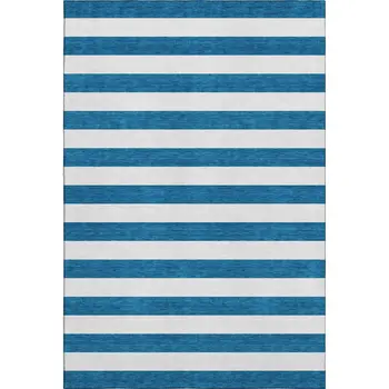 3' X 5' Navy Blue And Ivory Striped Washable Area Rug With UV Protection