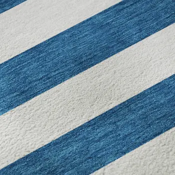 3' X 5' Navy Blue And Ivory Striped Washable Area Rug With UV Protection
