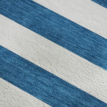 3' X 5' Navy Blue And Ivory Striped Washable Area Rug With UV Protection