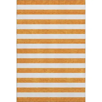 3' X 5' Orange And Ivory Striped Washable Area Rug With UV Protection