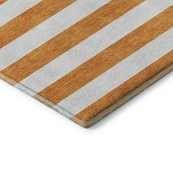 8' X 10' Orange And Ivory Striped Washable Area Rug With UV Protection