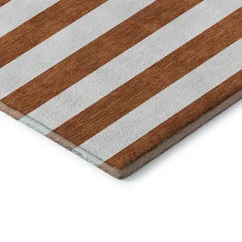 8' Rust And Ivory Striped Washable Round Rug With UV Protection