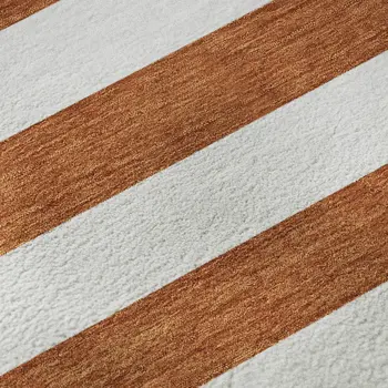 8' X 10' Rust And Ivory Striped Washable Area Rug With UV Protection