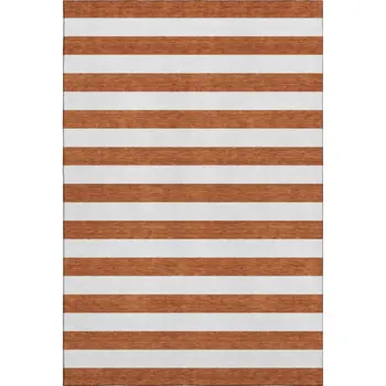 10' X 14' Rust And Ivory Striped Washable Area Rug With UV Protection