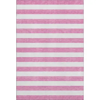 3' X 5' Pink And Ivory Striped Washable Area Rug With UV Protection