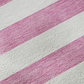 3' X 5' Pink And Ivory Striped Washable Area Rug With UV Protection