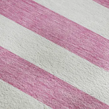 8' X 10' Pink And Ivory Striped Washable Area Rug With UV Protection