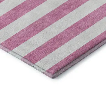 10' X 14' Pink And Ivory Striped Washable Area Rug With UV Protection