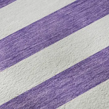 3' X 5' Purple And Ivory Striped Washable Area Rug With UV Protection