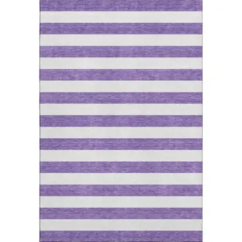 5' X 8' Purple And Ivory Striped Washable Area Rug With UV Protection
