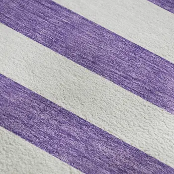 5' X 8' Purple And Ivory Striped Washable Area Rug With UV Protection