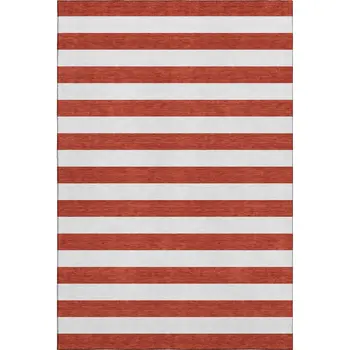 3' X 5' Red And Ivory Striped Washable Area Rug With UV Protection