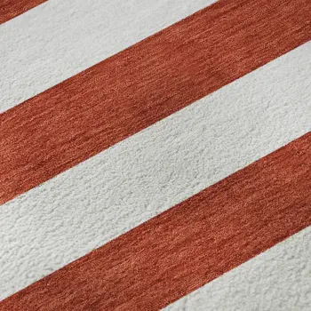 3' X 5' Red And Ivory Striped Washable Area Rug With UV Protection