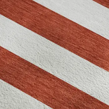 8' X 10' Red And Ivory Striped Washable Area Rug With UV Protection