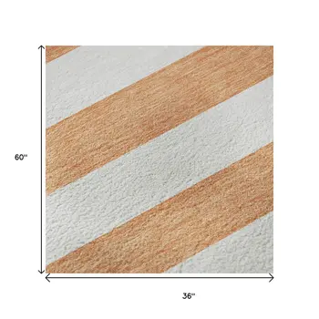 3' X 5' Salmon And Ivory Striped Washable Area Rug With UV Protection