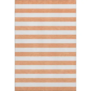 8' X 10' Salmon And Ivory Striped Washable Area Rug With UV Protection