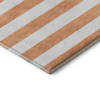 8' X 10' Salmon And Ivory Striped Washable Area Rug With UV Protection
